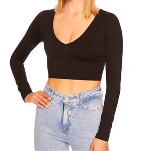 Susana Monaco Black V-Neck Crop Top